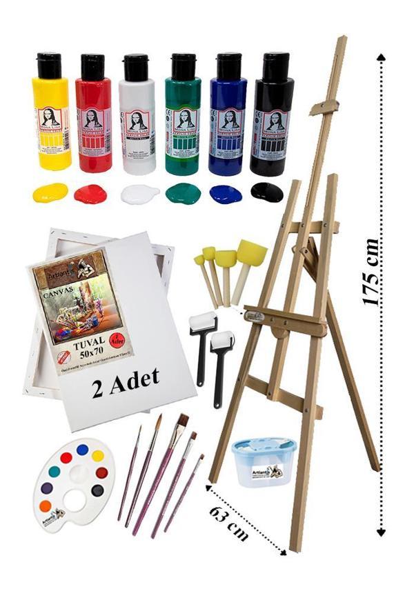 Akrilik Boya Resim Seti Südor Monalisa 6 Ana Renk 70 ml Akrilik Boya 2 Tuval 50x70 Fırça Spatula Şövale - Image 1