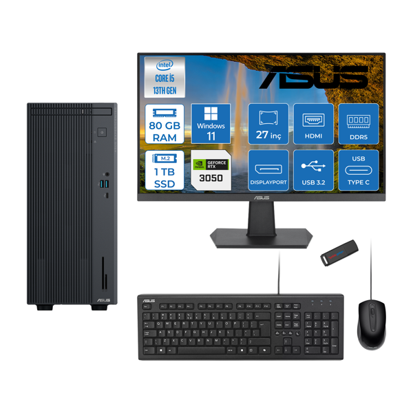 Asus Expertcenter P500MV Intel Core İ5-13420H 80GB Ddr5 1tb SSD WIN11HOME 6GB/RTX3050 100HZ IPS 27" Mon Minitower Masaüstübilgisayar WM5136216512B0DH28+ZETTAUSBBELLEK - Image 1