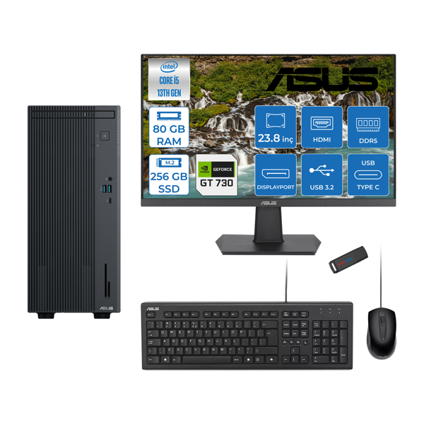 Asus Expertcenter P500MV Intel Core I5-13420H 80GB Ddr5 256GB SSD Freedos 4GB/GT730 100HZ IPS 23.8" Mon Minitower Masaüstübilgisayar WE5136216512B0DF26+ZETTAUSBBELLEK - Image 1