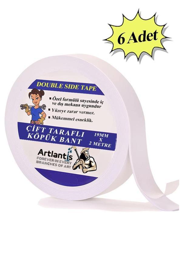 Çift Taraflı Bant Köpük Bant 19mm x 2mt 6 Adet Çerçeve Tablo Halı Yapıştırma Bandı İç Ve Dış Mekan Süper Güçlü Köpük Ban - Image 1