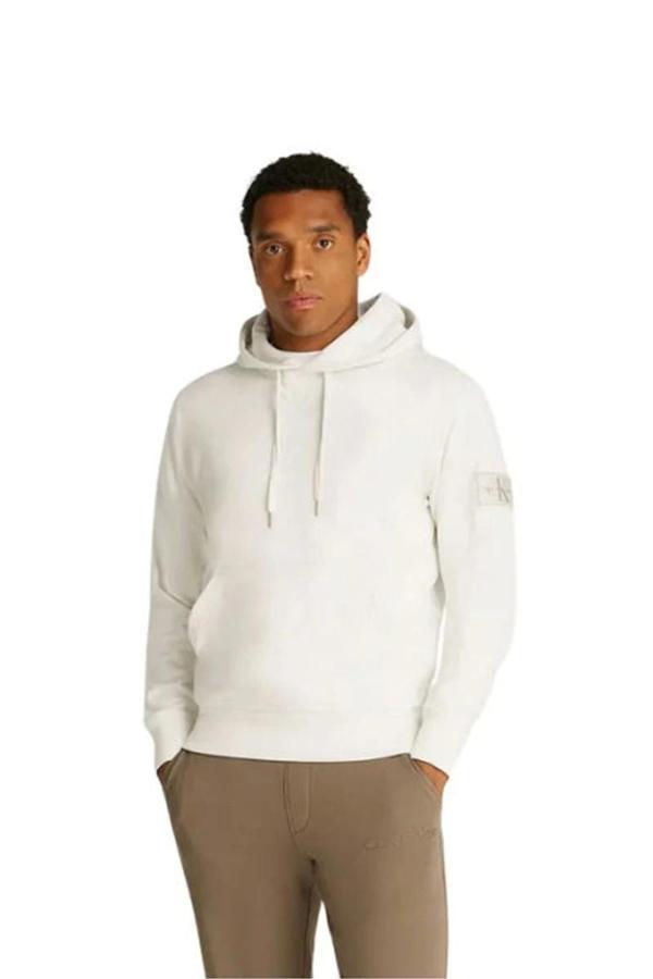 CK Jeans BADGE HOODIE Erkek BEYAZ Sweatshirt J30J323430-YBI - Image 1