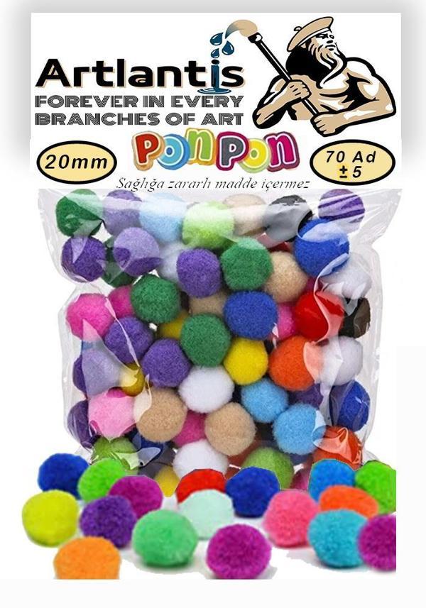 Ponpon 20 mm 70 Lİ 1 Paket Karışık Renk Pon Pon 20 mm Pompom 2 cm Elişi Etkinliği Anasınıfı Kreş Okul Öncesi Pom Pom - Image 1