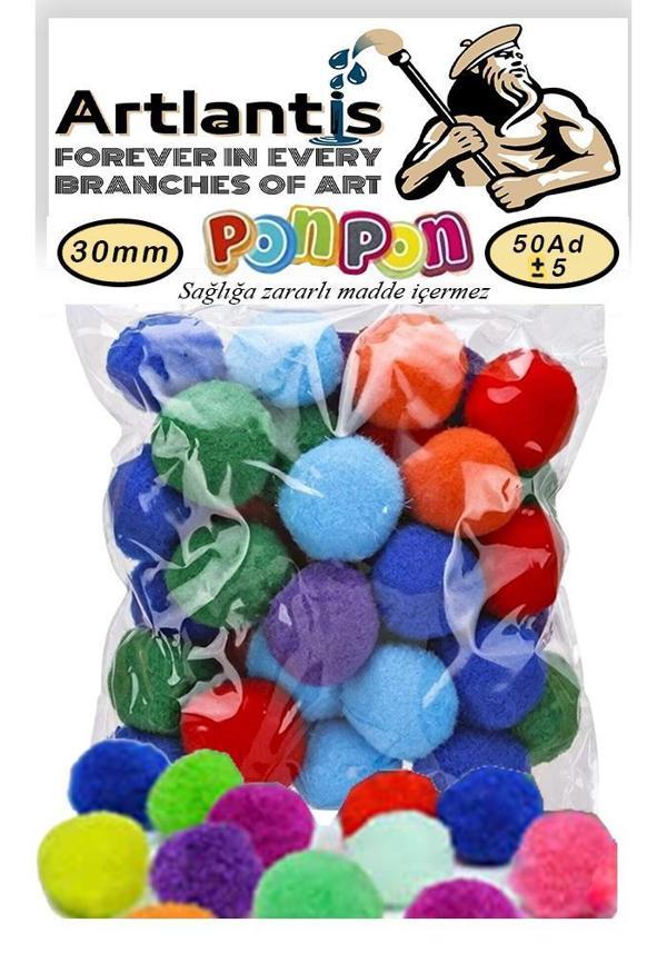Ponpon 30 mm 50 Li 1 Paket Karışık Renk Pon Pon 30 mm Pompom 3 cm Elişi Etkinliği Anasınıfı Kreş Okul Öncesi Pom Pom - Image 1