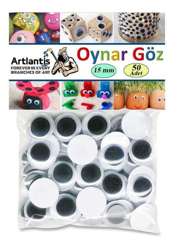 Oynar Göz Siyah 15 mm 50 li 1 Paket Oynayan Göz 15mm Hobi Tasarım Anasınıfı Kreş Etkinlik Elişi - Image 1