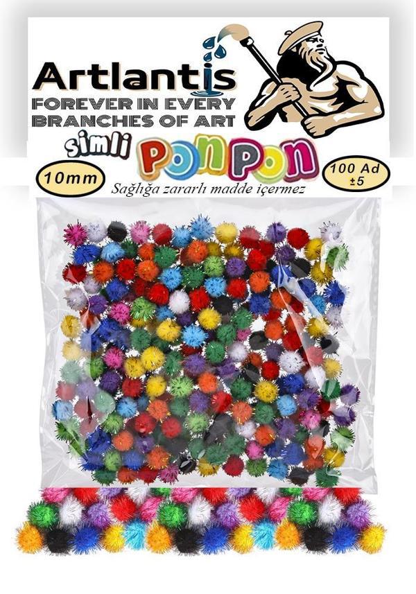 Simli Ponpon 10 mm 100 Lü 1 Paket Karışık Renk Pon Pon 10 mm Pompom 1 cm Elişi Etkinliği Anasınıfı Kreş Okul Öncesi Pom  - Image 1