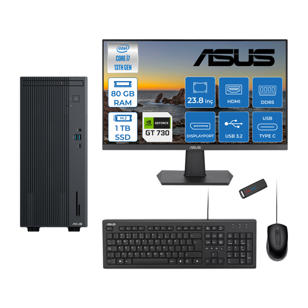 Asus Expertcenter P500MV Intel Core I7-13620H 80GB Ddr5 1tb SSD Freedos 4GB/GT730 100HZ IPS 23.8" Mon Minitower Masaüstübilgisayar WE7136216512B0DF28+ZETTAUSBBELLEK - Image 1