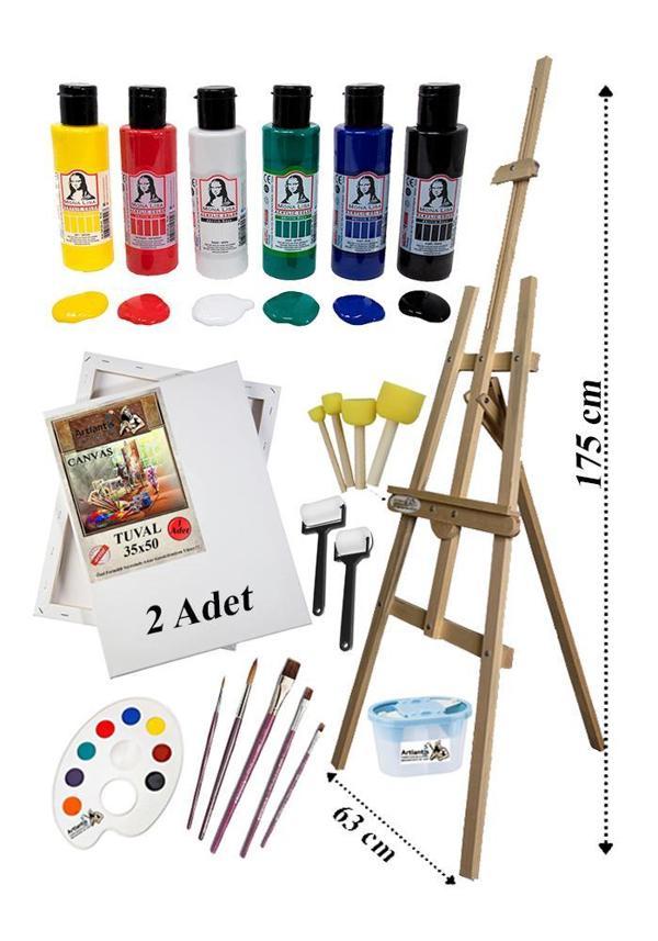 Akrilik Boya Resim Seti Südor Monalisa 6 Ana Renk 70 ml Akrilik Boya 2 Tuval 35x50 Fırça Spatula Şövale - Image 1