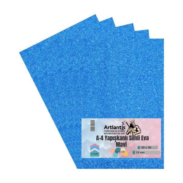 Yapışkanlı Simli Eva Mavi A4 20x30 5 Adet 1 Paket Hobi Okul Öncesi Kreş Anasınıfı Eva Yapışkanlı Simli 20*30 - Image 1