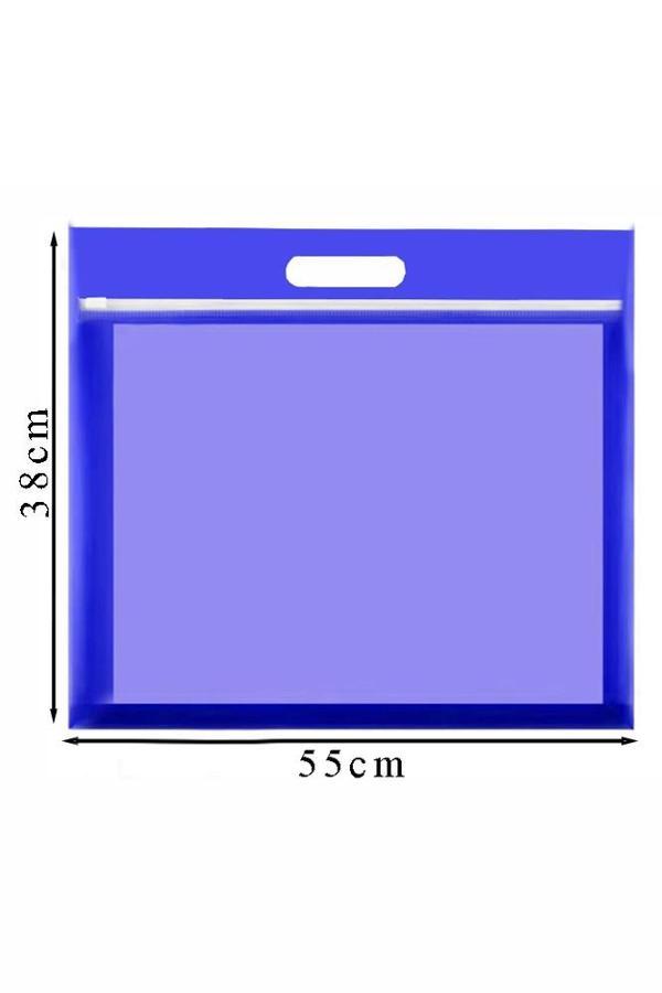 Mavi Plastik Fermuarlı Proje Dosyası 35x50 cm 1 Adet Tutmaçlı 38x55 cm Resim ve Proje Ödev Dosyası El Tutmalı - Image 1