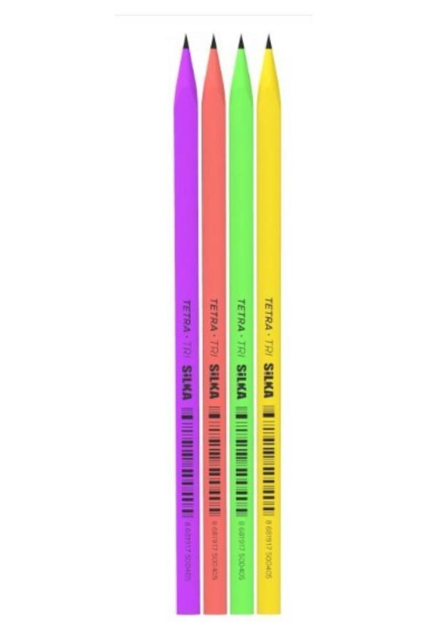 Kurşun Kalem 4 Renk Üçgen Neon 1 Paket Silka Tetra Neon Üçgen Kurşun Kalem - Image 1
