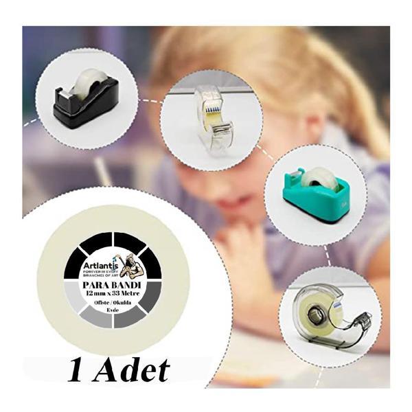 Şeffaf Para Bandı 12mm x 33 Metre 1 Adet Artlantis Şeffaf Okul Ofis Bantı 1 Adet - Image 1