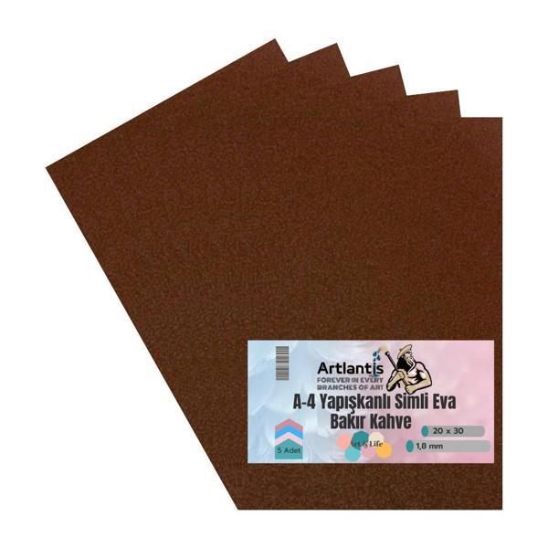 Yapışkanlı Simli Eva Kahverengi A4 20x30 5 Adet 1 Paket Hobi Okul Öncesi Kreş Anasınıfı Eva Yapışkanlı Simli 20*30 - Image 1