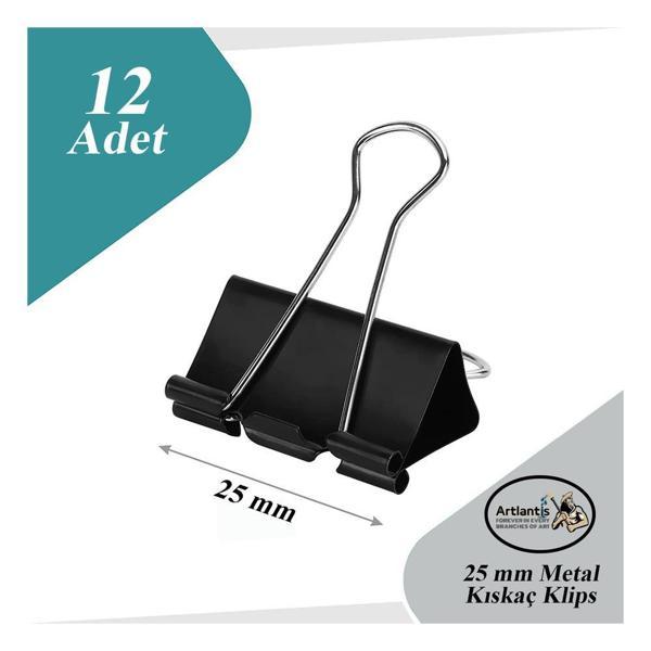 Çelik Kıskaç Klips 25 mm 12 Adet 1 Paket Metal Mandal Binder Clips Kıska 60 Sayfa Kapasiteli Çok Amaçlı Kullanım - Image 1