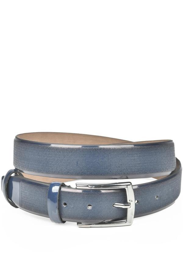 DeepSEA Lacivert Erkek Nokta Desenli 3,5 cm Rugan Klasik Suni Deri Erkek Kemer 2104486 - Image 1