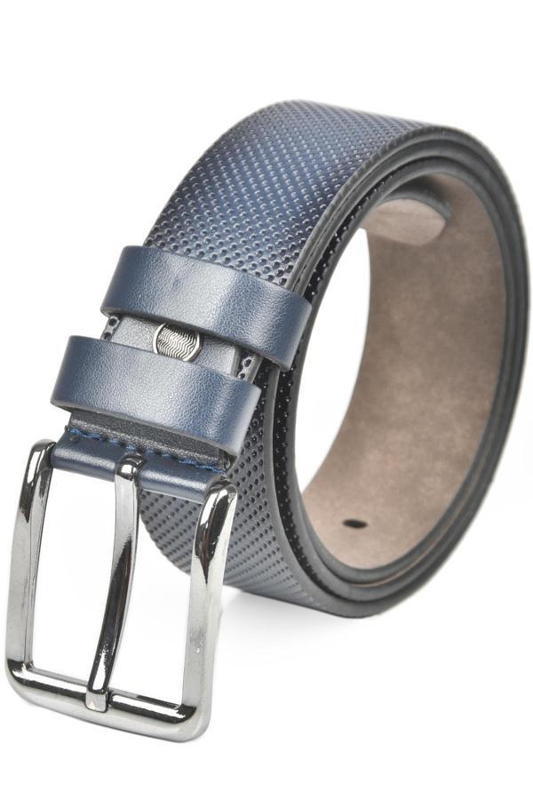 DeepSEA Erkek Lacivert 4 cm Eninde Nokta Desenli Suni Deri Kemer 2402610 - Image 1