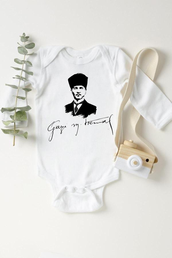 Limon Unisex Bebek Beyaz Atatürk Gazi Mustafa Kemal Çıtçıtlı Body - Image 1