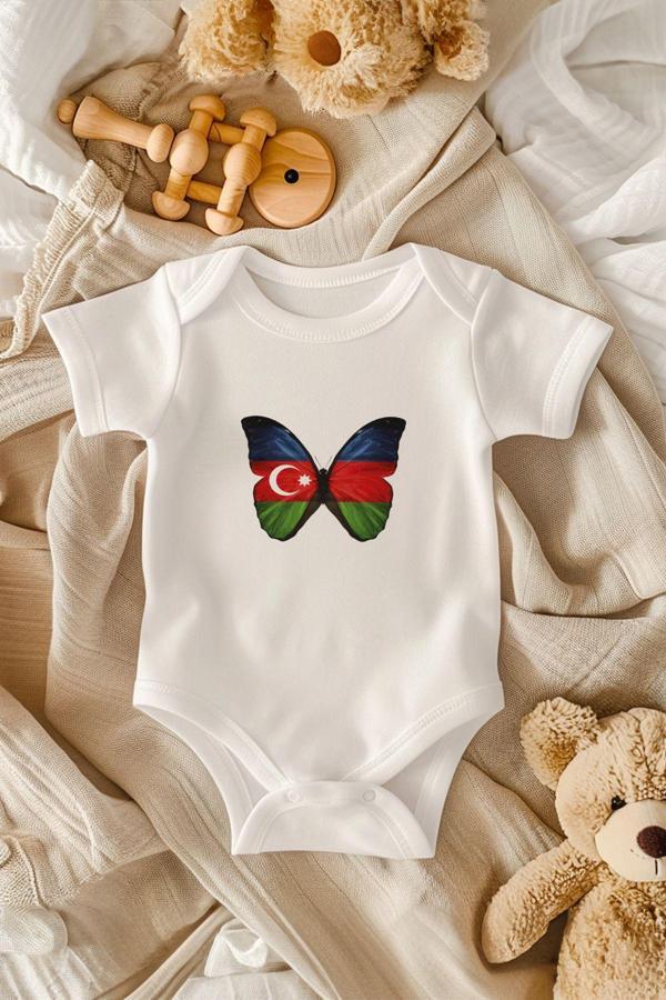 Tufi Baby %100 Pamuk Kısa Kollu Kepenek Desenli Çıtçıtlı Bebek Body Zıbın Beyaz - Image 1