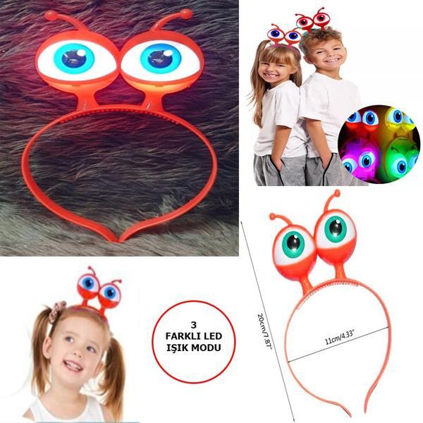 Led Işıklı &amp;amp; Pilli 3 Farklı Modda Yanan Uzaylı Göz Parti Tacı Kırmızı Renk 18x12 cm  - Image 1