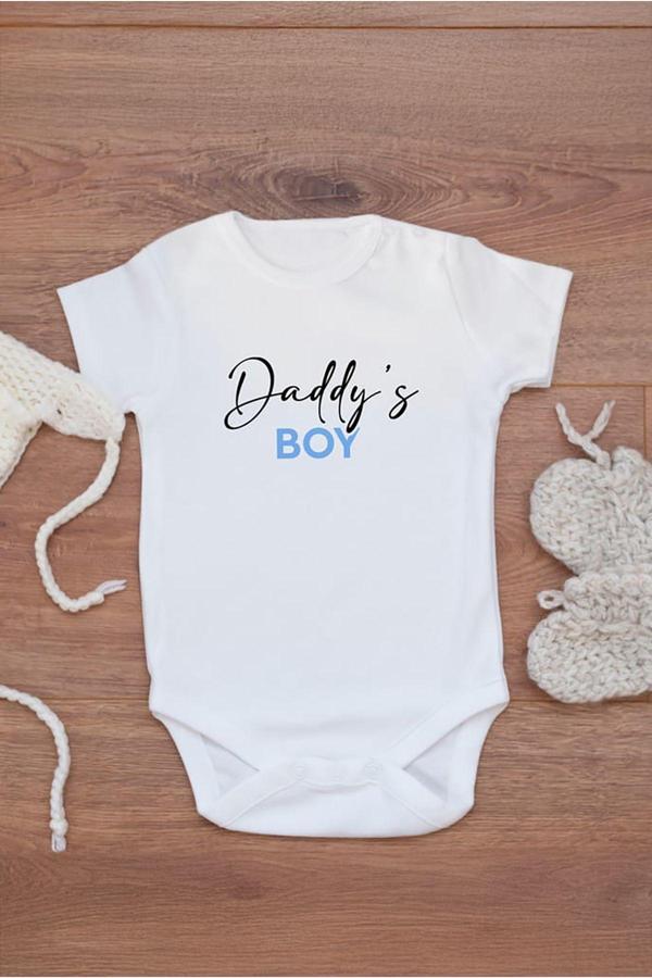 Tufi Baby %100 Pamuk Kısa Kollu Babasının Oğlu Desenli Çıtçıtlı Bebek Body Zıbın Beyaz - Image 1