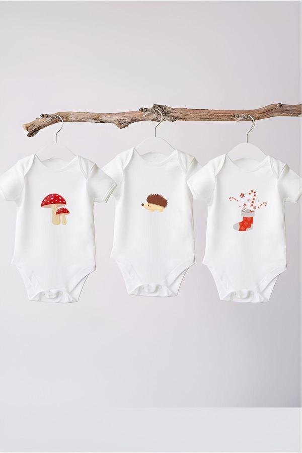 Tufi Baby 3'Lü Set %100 Pamuk Kısa Kollu Sevimli Orman Masalı Desenli Çıtçıtlı Bebek Body Zıbın Beyaz - Image 1