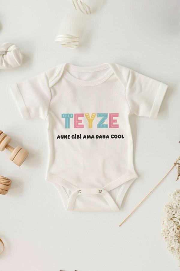 Tufi Baby %100 Pamuk Kısa Kollu Anne Gibi Ama Daha Cool Desenli Çıtçıtlı Bebek Body Zıbın Beyaz Teyze - Image 1