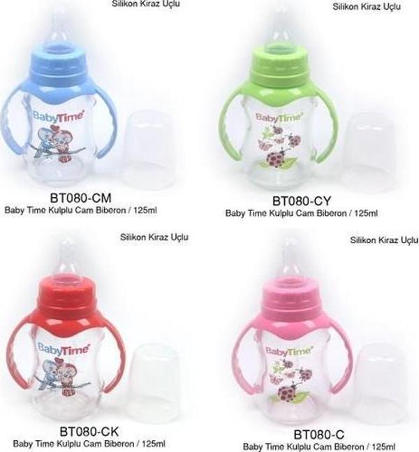 BabyTime Kulplu Cam Biberon (Silikon Kiraz Uçlu) 125 Cc - Image 1