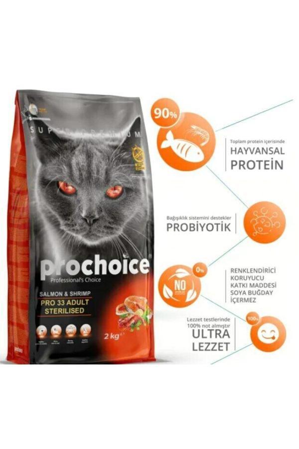 ProChoice 33 Kısırlaştırılmış Somon Karidesli Yetişkin Kedi Maması 2 Kg - Image 1