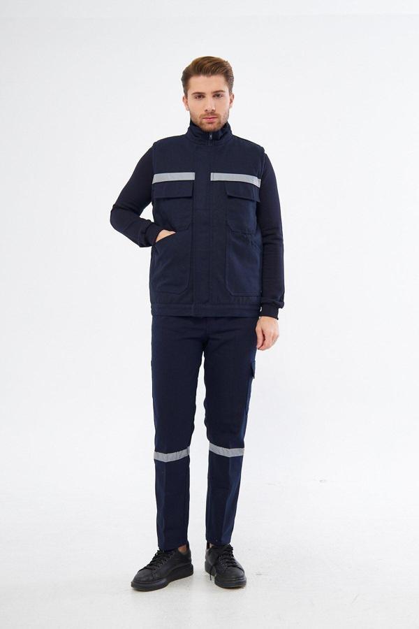 Mervem Safety Yelek Pantolon 7/7 Gabardin %100 Pamuk Kapitoneli Reflektörlü Kışlık Lacivert - Image 1