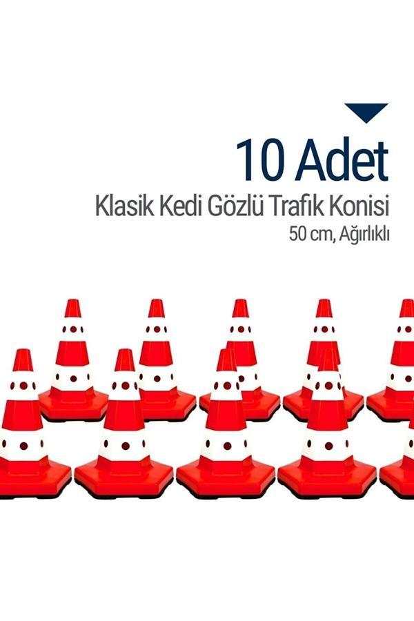 Burada Reklam 10 Adet Klasik Kedi Gözlü Trafik Konisi 50 Cm Trafik Dubası - Image 1