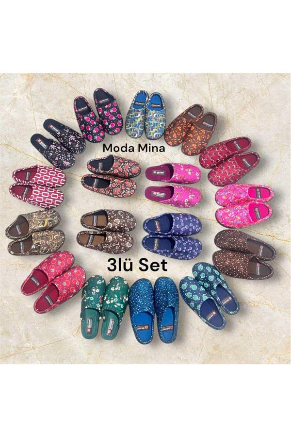 Gezer Kadın Ev Terlik ( 3Lü Set ) Halı Terliği Zenne Gondol Kadın Terlik - Image 1