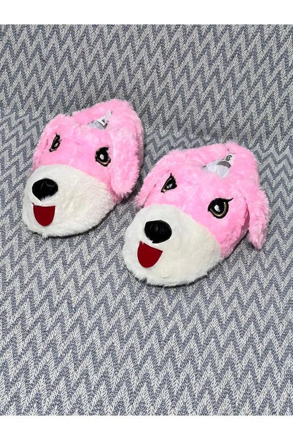 Mina Unisex Panduf Beyaz Pembe Sevimli Köpek Tasarımlı Ev Pandufu - Image 1