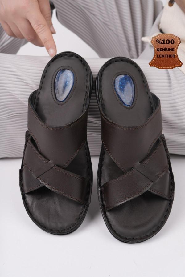 Muggo Eco Garantili Erkek Günlük Hakiki Deri Rahat Yumuşak Taban Ortopedik Terlik - Image 1