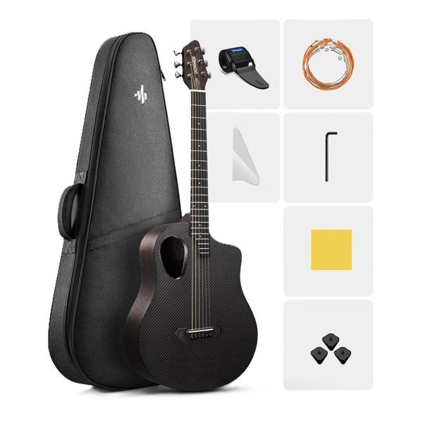 Donner RISING-G1 Carbon Fiber Akustik Gitar Seti (Dyed Black) - Image 1