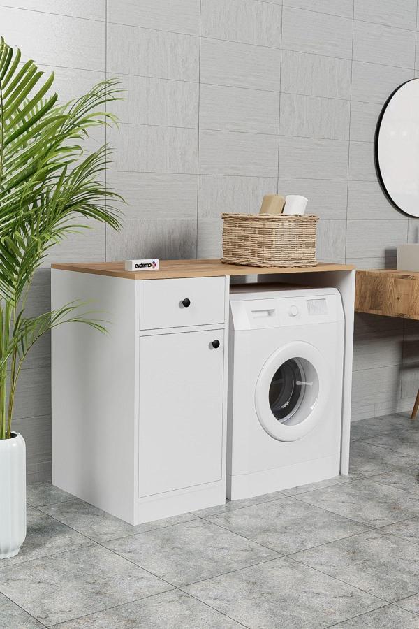 Evdemo Sena Çamaşır Makinesi Dolabı Atlantik Çam Beyaz 106x60x88 cm - Image 1