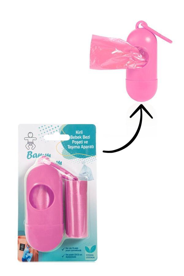 Bamm Bamm Kirli Bebek Bezi Çöp Poşeti Çanta Boy Pembe Taşıma Çantası Ve 2 Rulo (30 Poşet) - Image 1