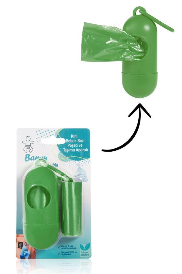 Bamm Bamm Kirli Bebek Bezi Çöp Poşeti Çanta Boy Yeşil Taşıma Çantası Ve 2 Rulo (30 Poşet) - Image 1