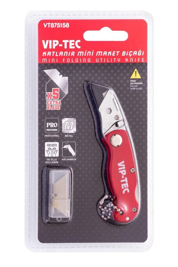 Vip-Tec Katlanır Mini Maket Bıçağı- Vt875158 5 Adet Yedekli - Image 1