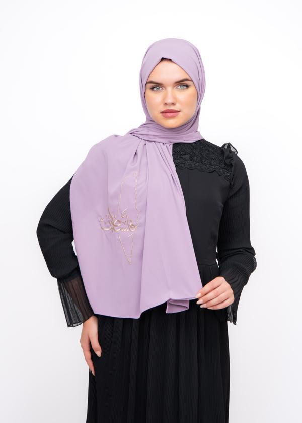 Polyster Mor şal Filistin Haritası Ve Arapça Kelimesi Krem Rengi Nakışlı S100020 - Image 1