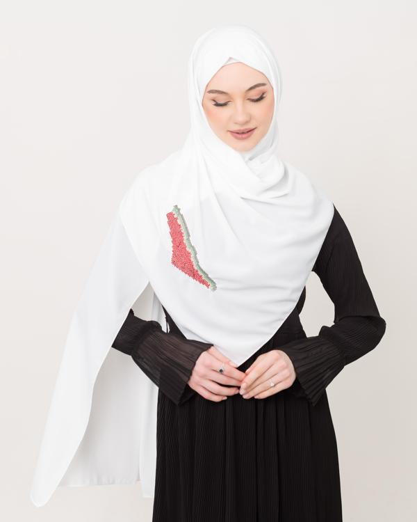 Polyster Beyaz Rengi Şal Filistin Haritası Karpuz Renkler İle Nakışlı S100031 - Image 1