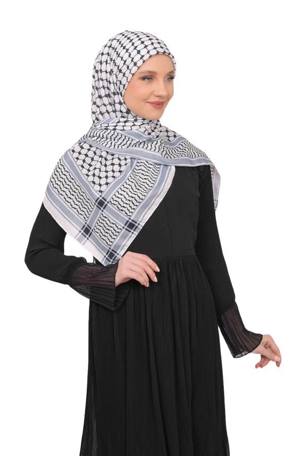 Filistin Eşarp Kefiye Baskısızlı Kareli Kadın Eşarp S100001 - Image 1