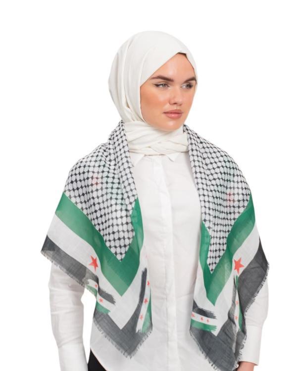 Suriye Bayrak Çerçeveli Eşarp Kefiye Renkli Kareli Kadın Eşarp S100028 - Image 1