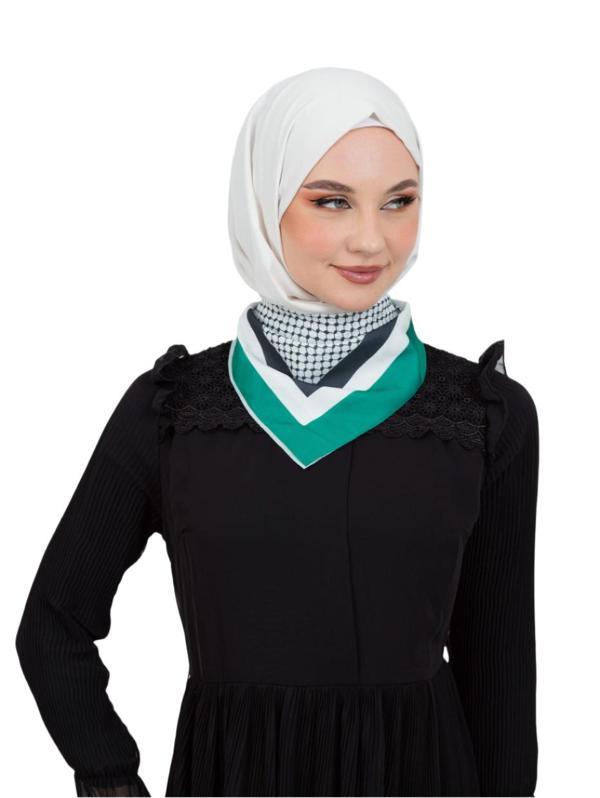 Filistin Bayrak Renkleri Çerçeveli Filistin Kefiye Desenli  Küçük Fular 45*45 Unisex S100029 - Image 1