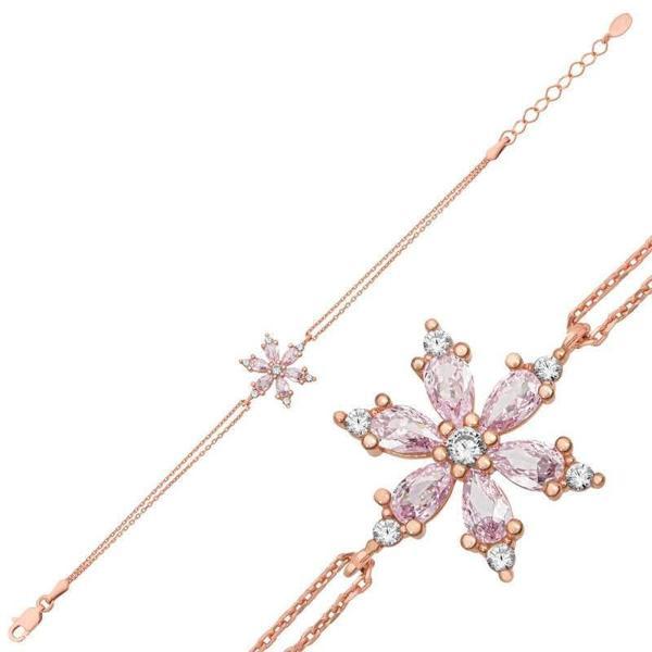Alsepeteavm Gümüş Rose Pembe Lotus Çiçeği Kadın Bileklik - Image 1