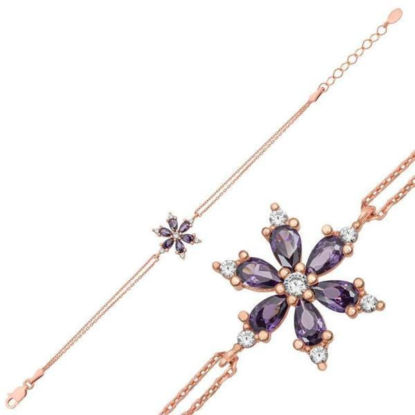 Alsepeteavm Gümüş Rose Mor Lotus Çiçeği Kadın Bileklik - Image 1