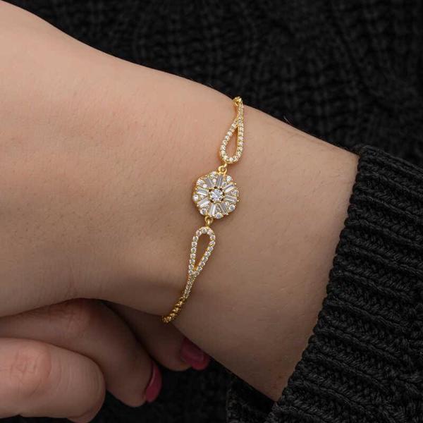 Alsepeteavm Gümüş Gold Baget Taşlı Kadın Bileklik - Image 1