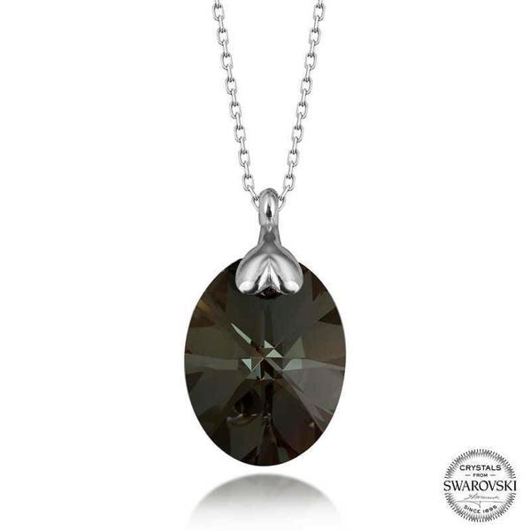 Alsepeteavm Swarovski Crystal Taşlı Oval Gümüş Kadın Kolye - Image 1