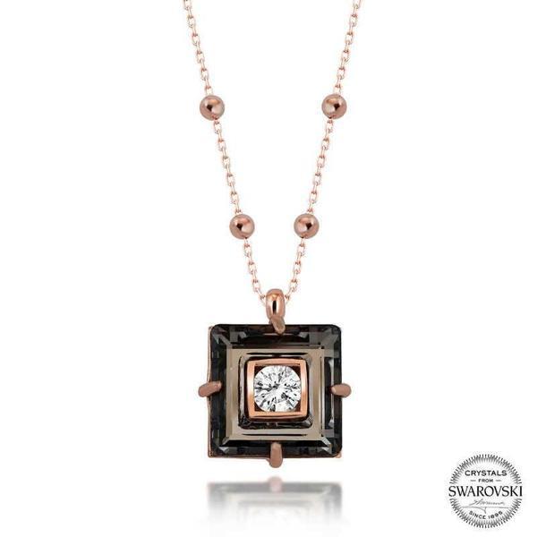 Alsepeteavm Swarovski Crystal Taşlı Rose Top Zincir Siyah Elmas Gümüş Kadın Kolye - Image 1