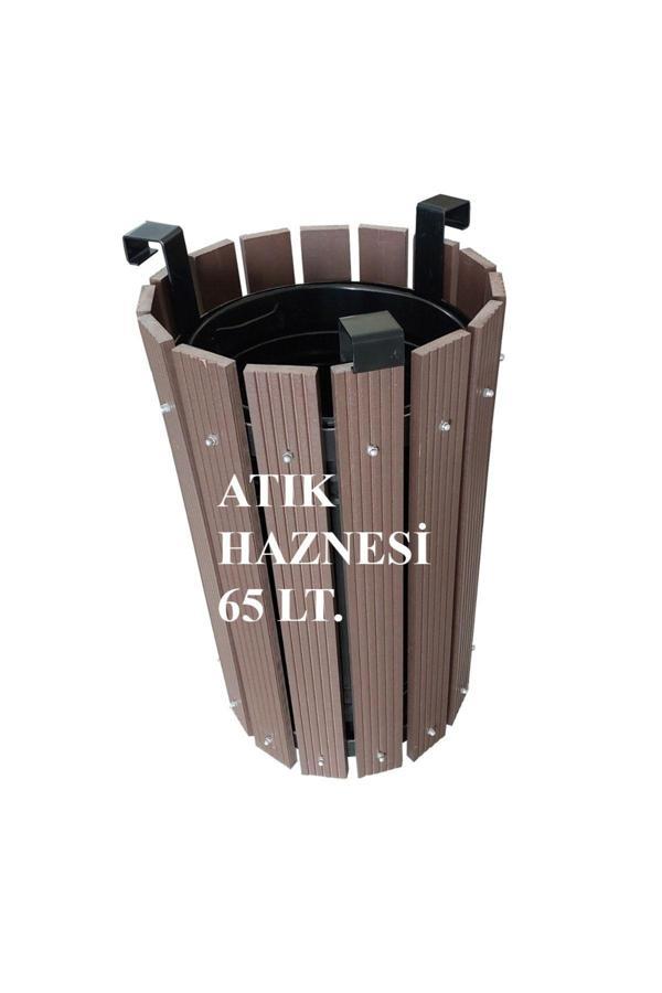 Safirkom (65 Lt.) Kompozit (Ahşap+Plastik) Yuvarlak Çöp Kovası Kahverengi - Image 1