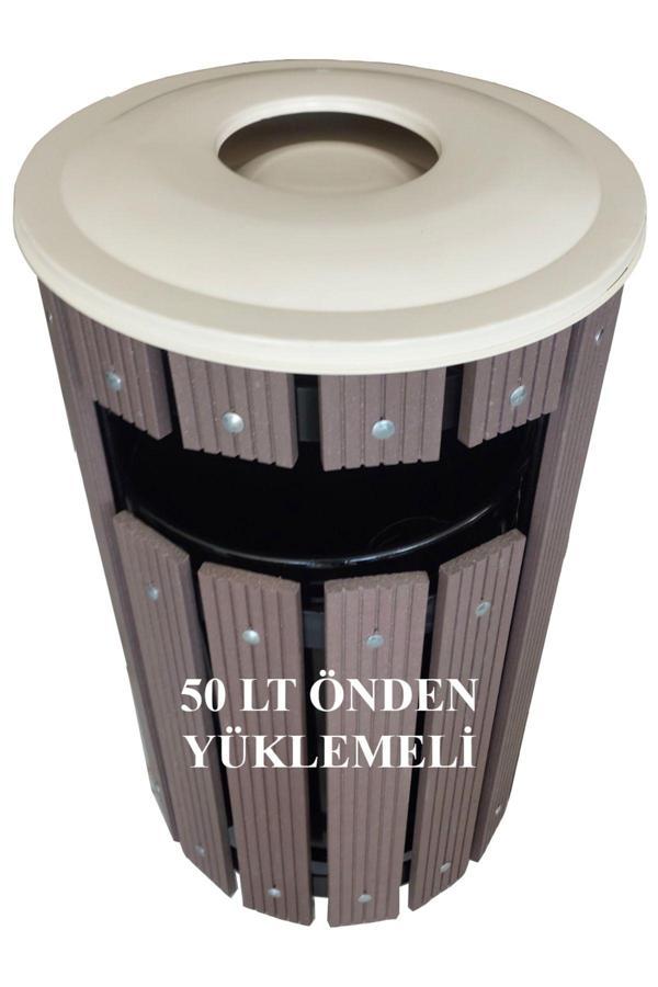 Safirkom Kompozit (Ahşap+Plastik) Yuvarlak Çöp Kovası Pencereli Sç 15 P Kahverengi (50 Lt.) - Image 1
