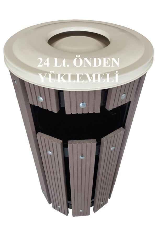Safirkom Kompozit (Ahşap+Plastik) Yuvarlak Çöp Kovası Pencereli Sç 12 P Kahverengi (24 Lt.) - Image 1